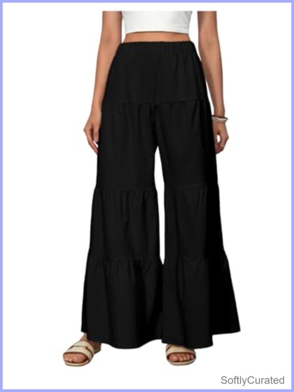 Flowy Boho High Waist Wide Leg Palazzo Pants Ruffle Hem Beach